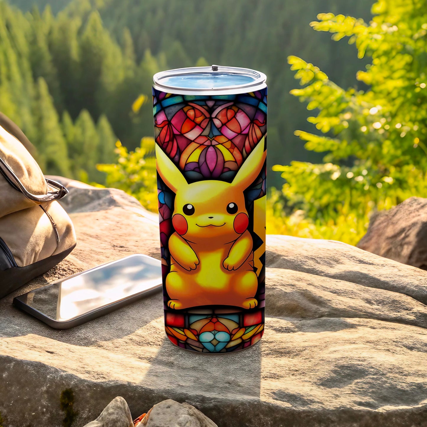 Stained Glass Pikachu Design Reusable Tumbler Cup