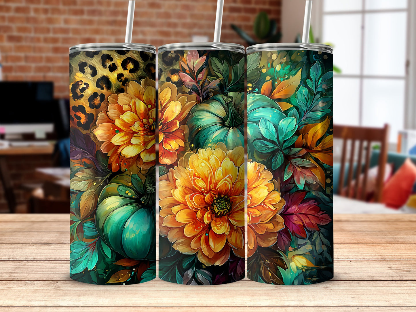 Vibrant Autumn Floral Themed Tumbler Collection
