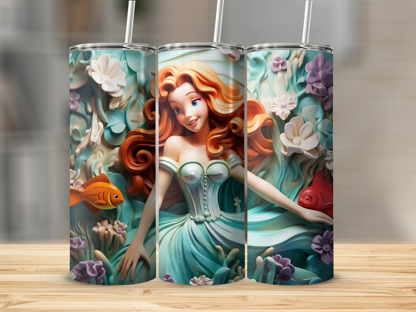 Enchanting Mermaid Tumbler with Floral and Fish Design