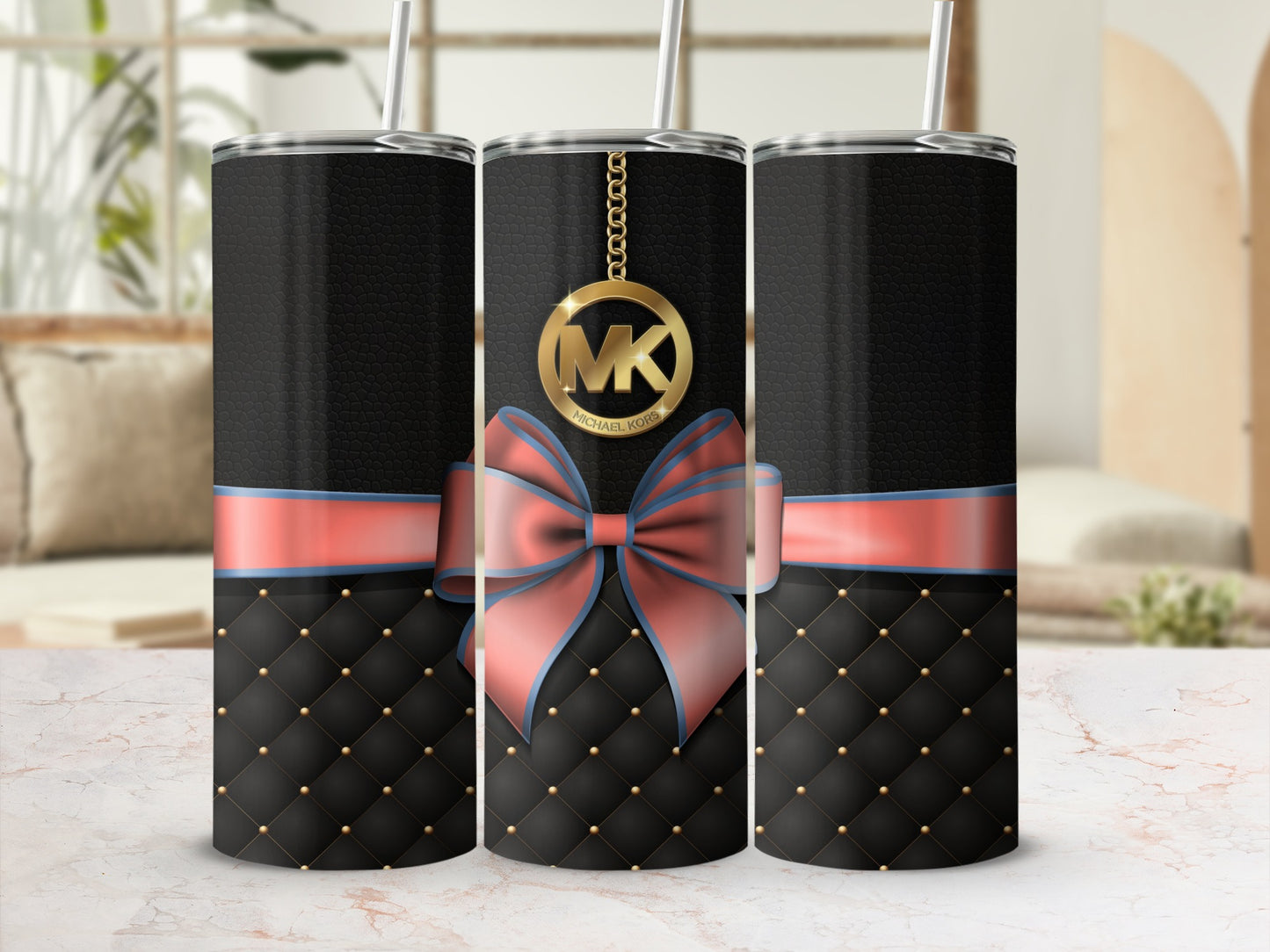 Black Tumbler with Bow and MK Charm Design