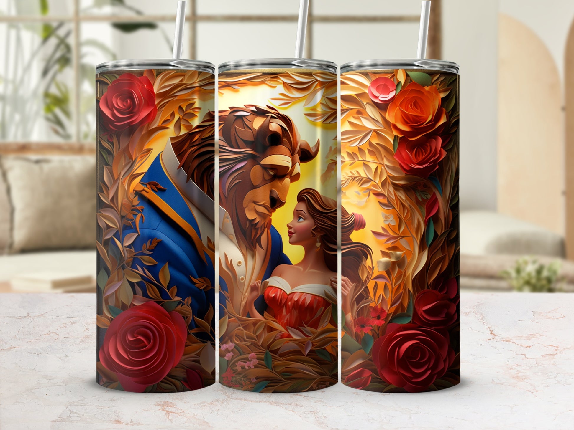 Enchanting Beauty and the Beast Tumbler Cup Design
