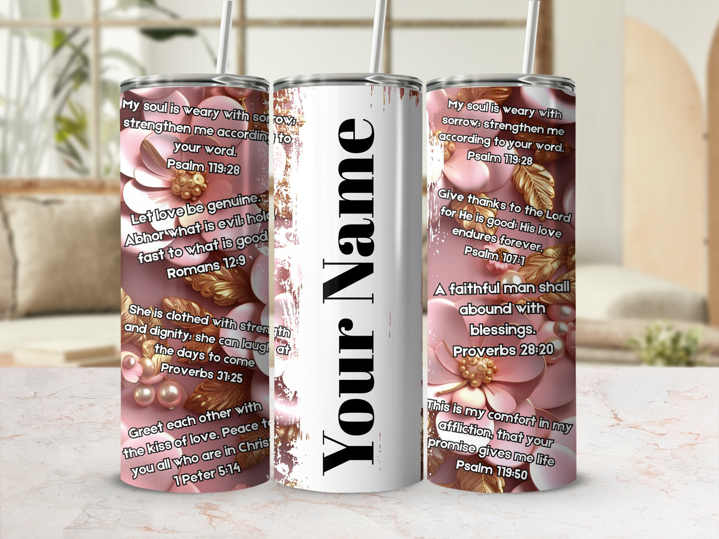 Bible Verses Floral Background Personalized Tumbler