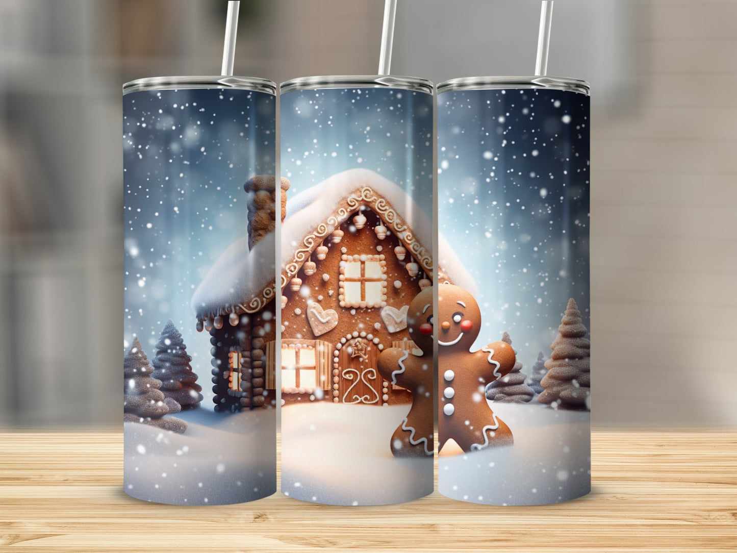 Festive Gingerbread House and Snowy Tree Design Tumbler