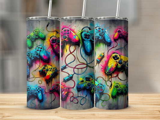 Colorful Gamer Art with Game Controllers Tumbler