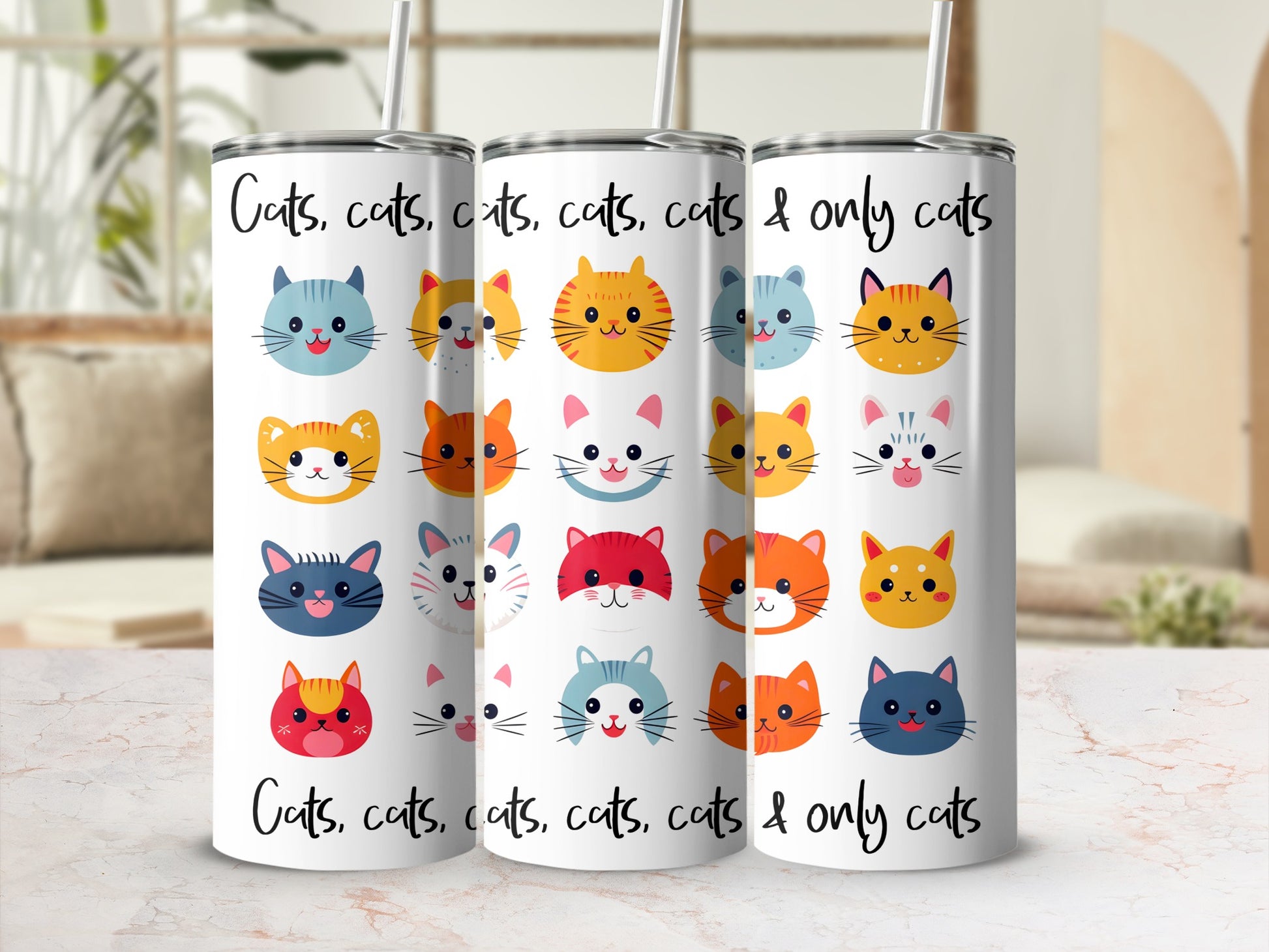 Several cute cat faces with "Cats, cats, cats & only cats" text.