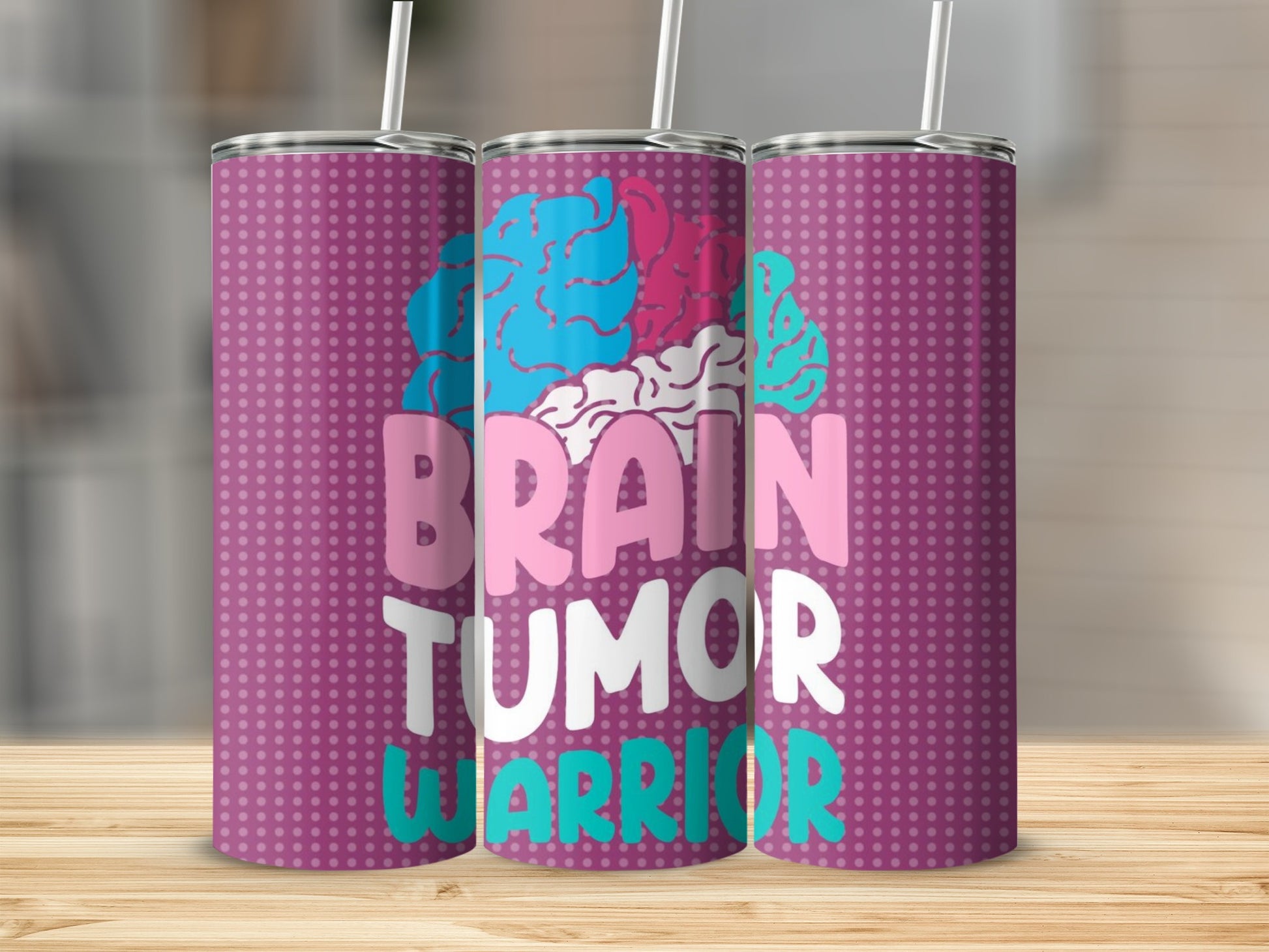 Brain Tumor Warrior Pink and Blue Tumbler Cup