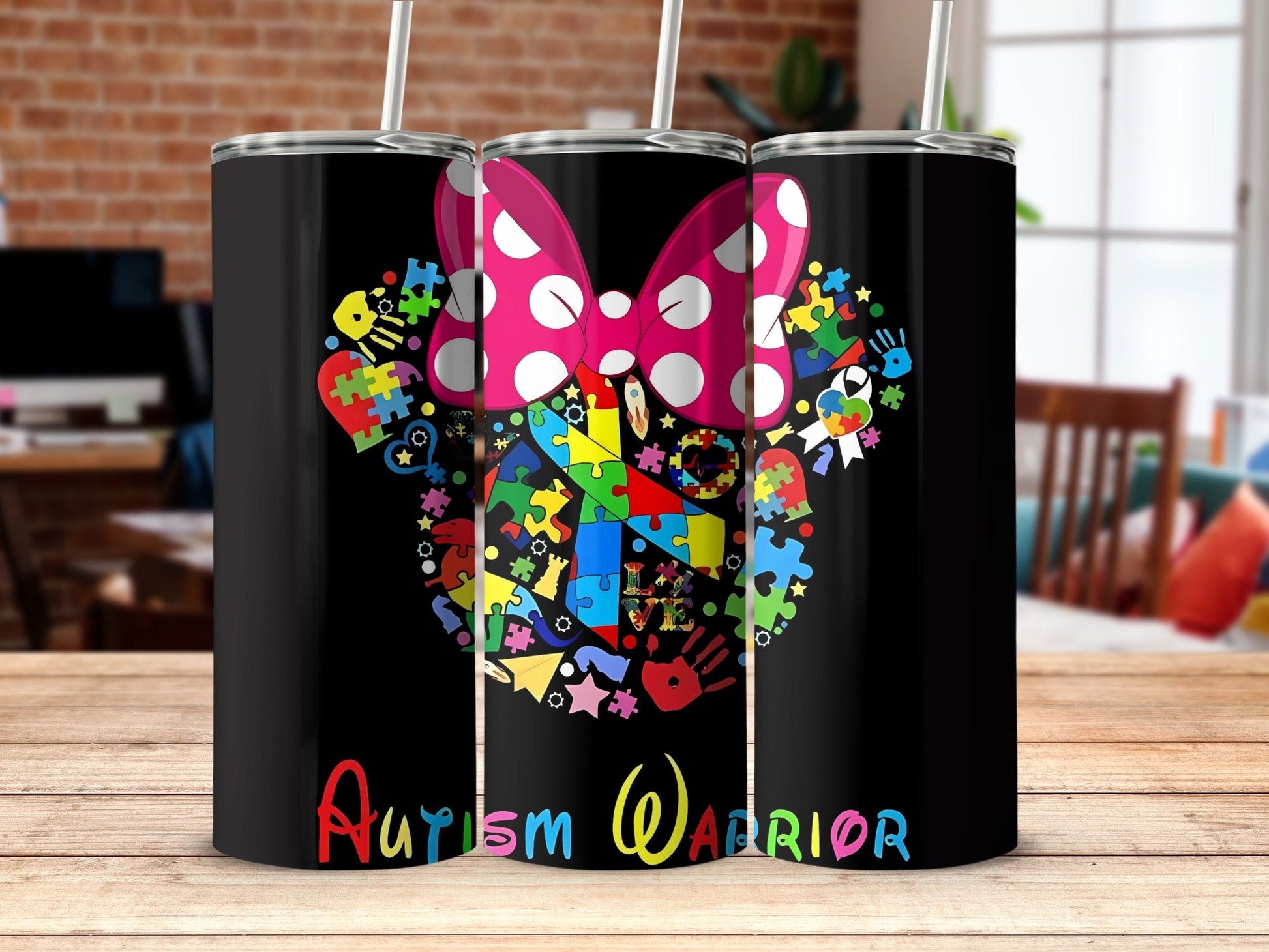 Autism Warrior Colorful Puzzle Design Tumbler