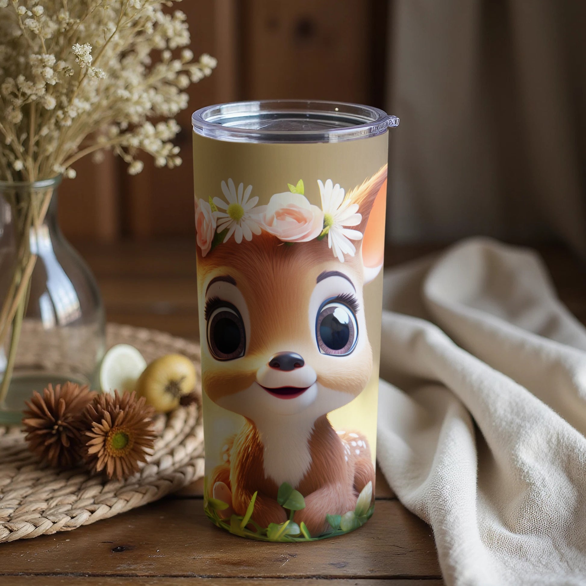 Adorable Floral Deer Artwork Insulated Tumbler