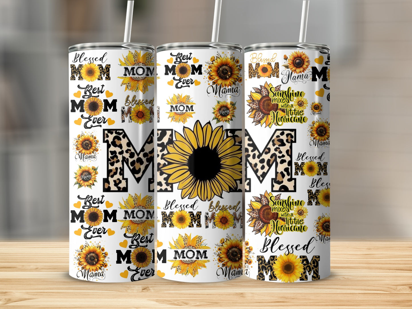 Sunflower Best Mom Ever Tumbler Set with Straws