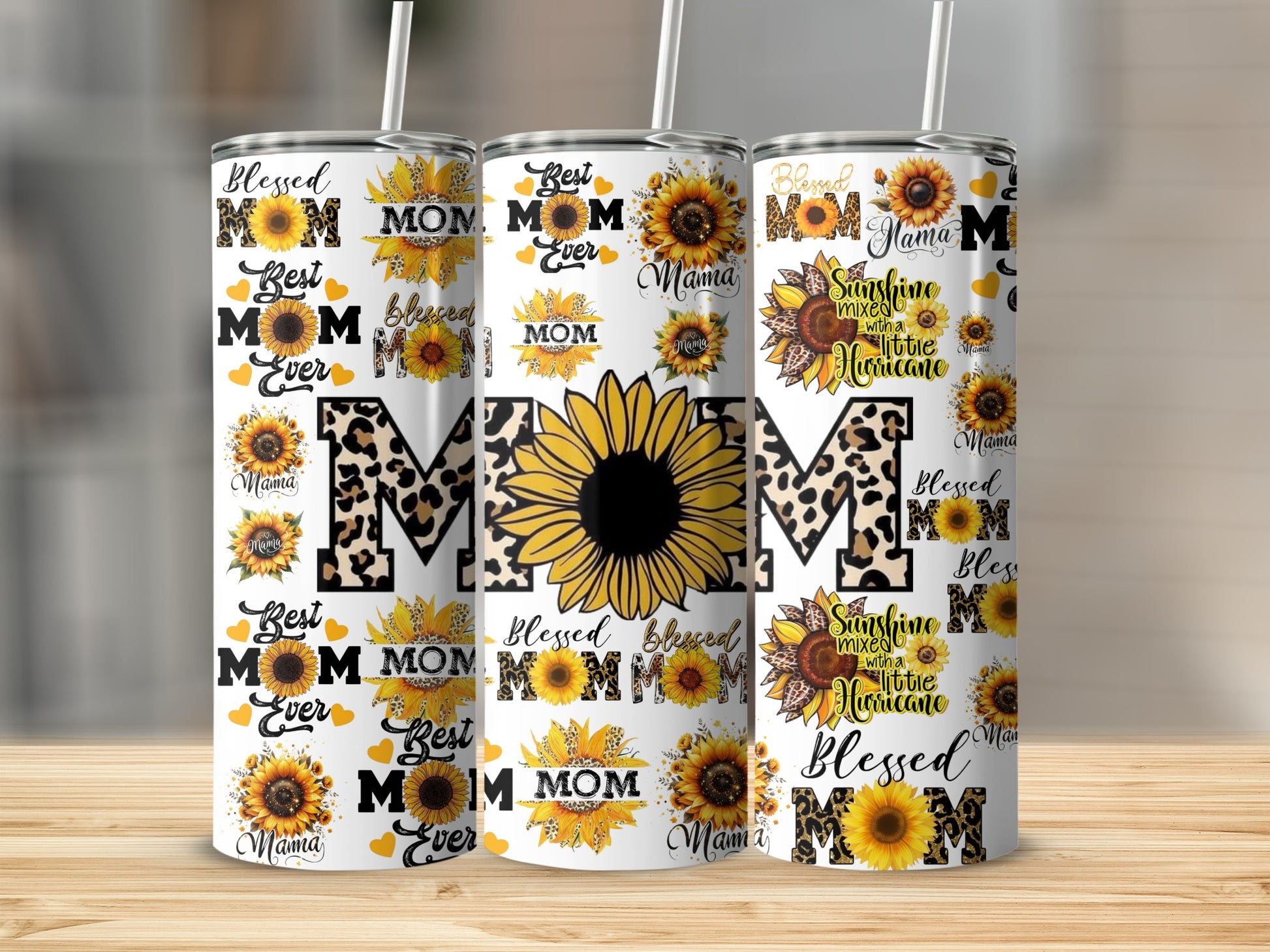Sunflower Best Mom Ever Tumbler Set with Straws