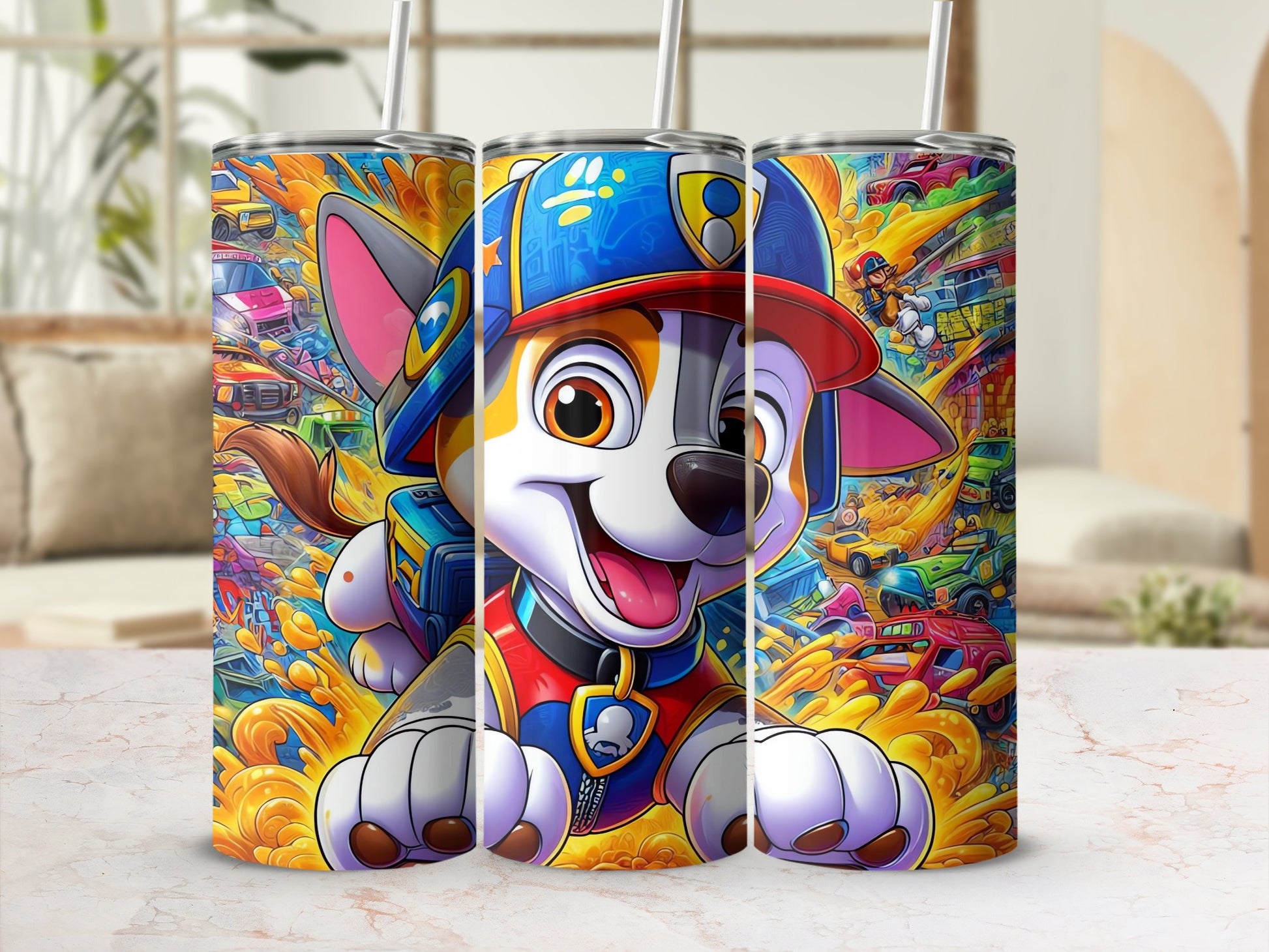 Colorful Cartoon Puppy Design Stainless Steel Tumbler