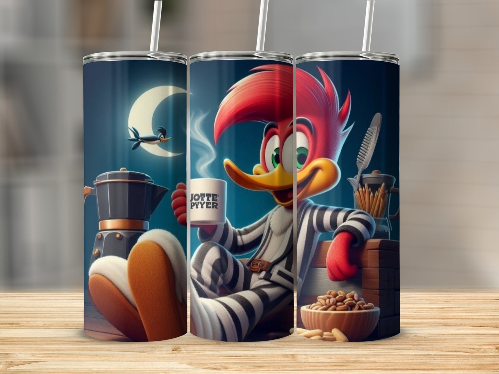 Woody Woodpecker Cartoon Print Tumbler With Straw