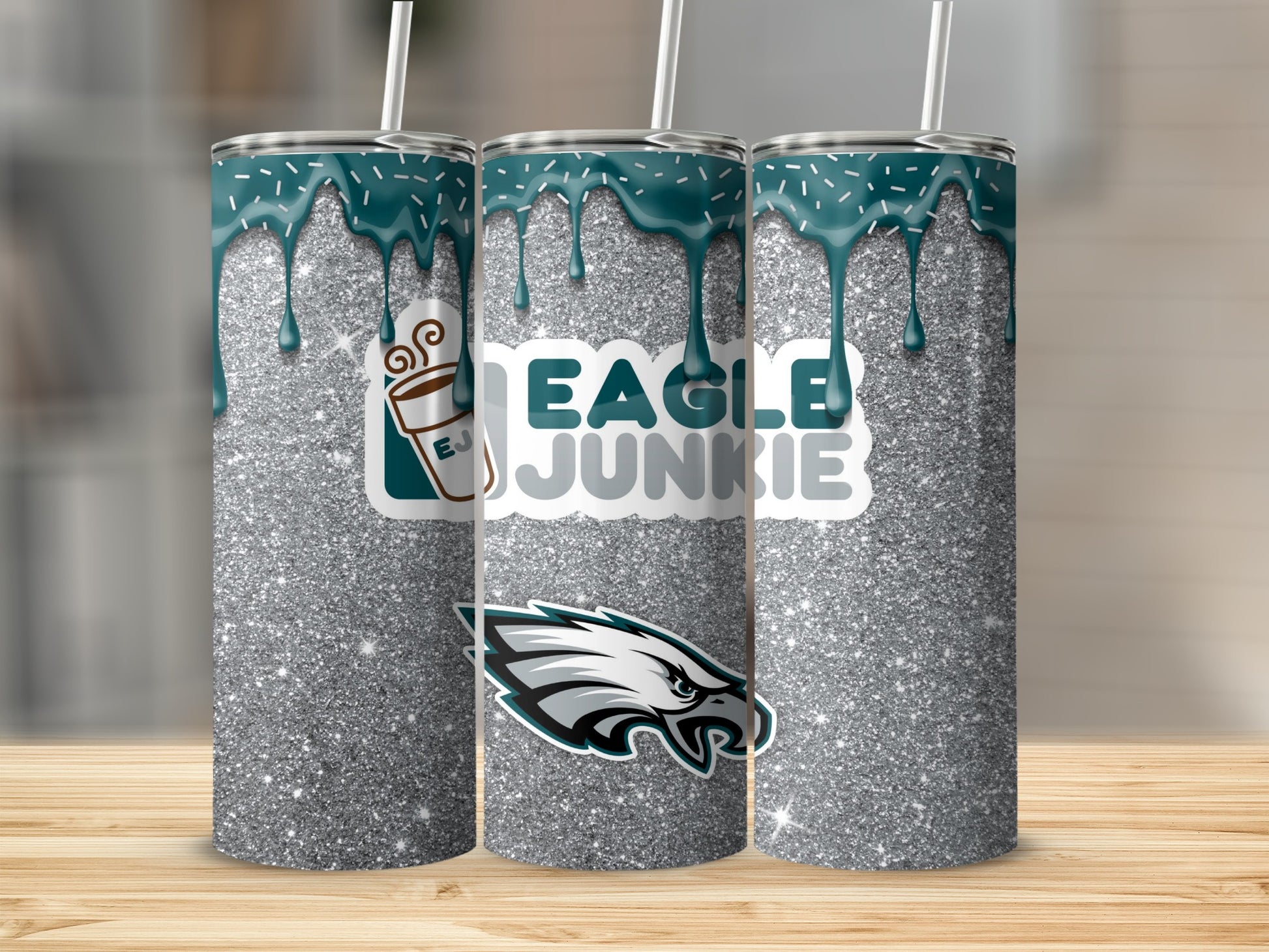 Eagle Junkie Glitter Drip Tumbler with Straw