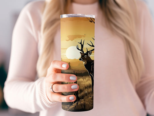 Deer and Sunset Scenery Design on Travel Tumbler