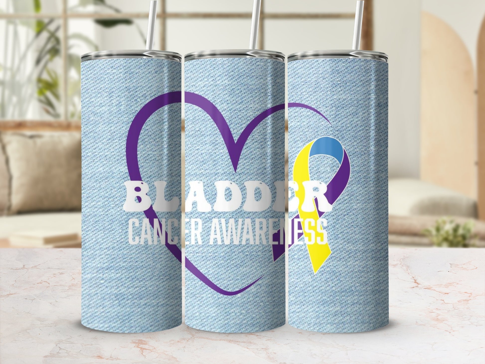 Bladder Cancer Awareness Tumbler with Ribbon Design