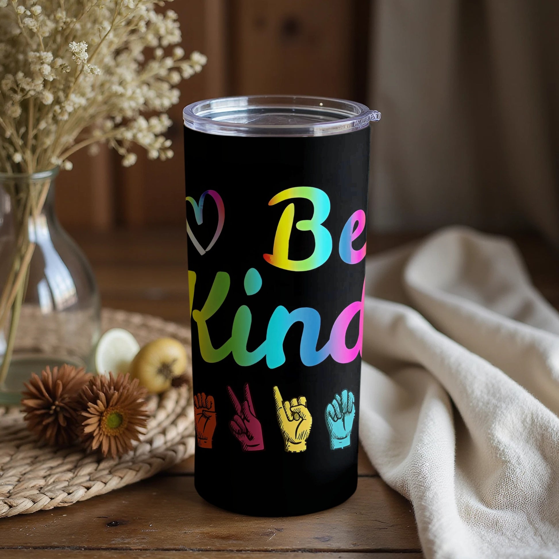 Be Kind Rainbow Black Tumbler Ideal for Gifts