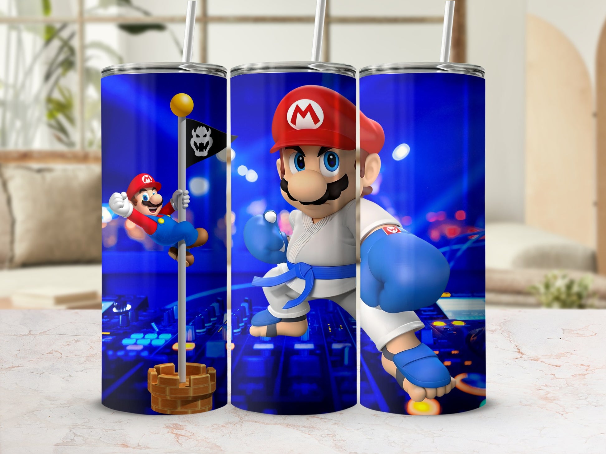 Boxing Mario and Mario Climbing Flagpole Tumbler
