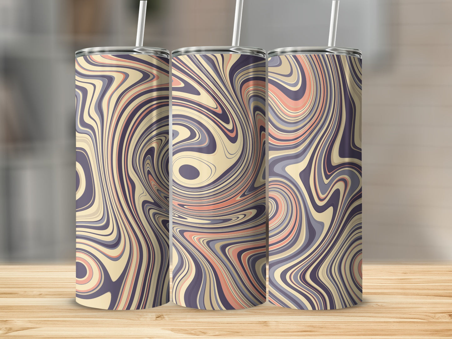 Abstract Swirls Pattern with Beige Purple Hues Tumblers
