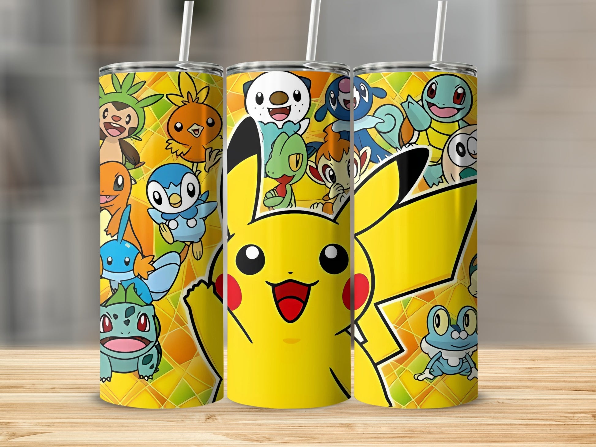 Cute Pikachu and Friends Tumbler With Happy Characters