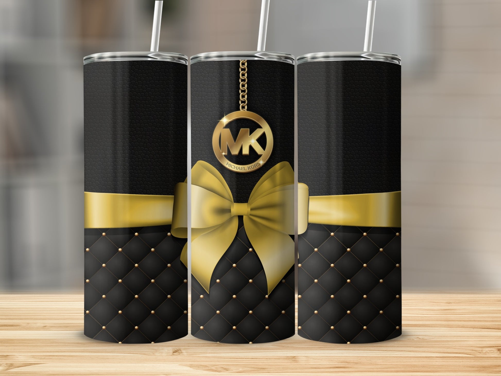 Luxurious Black and Gold Bow MK Tumbler Design