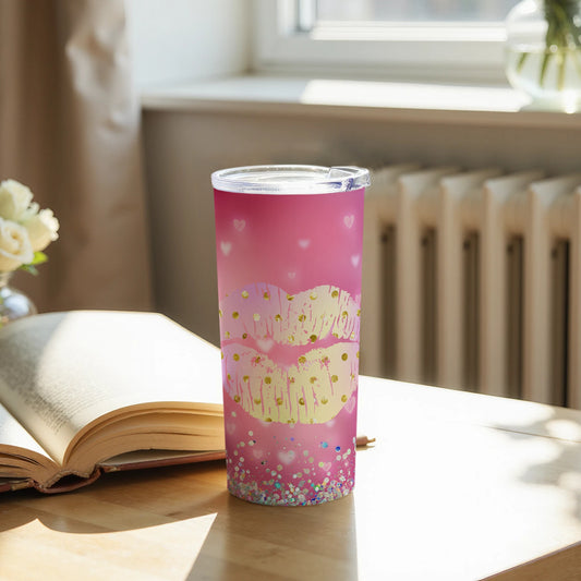 Pink Lips Pattern Tumbler with Heart Accents