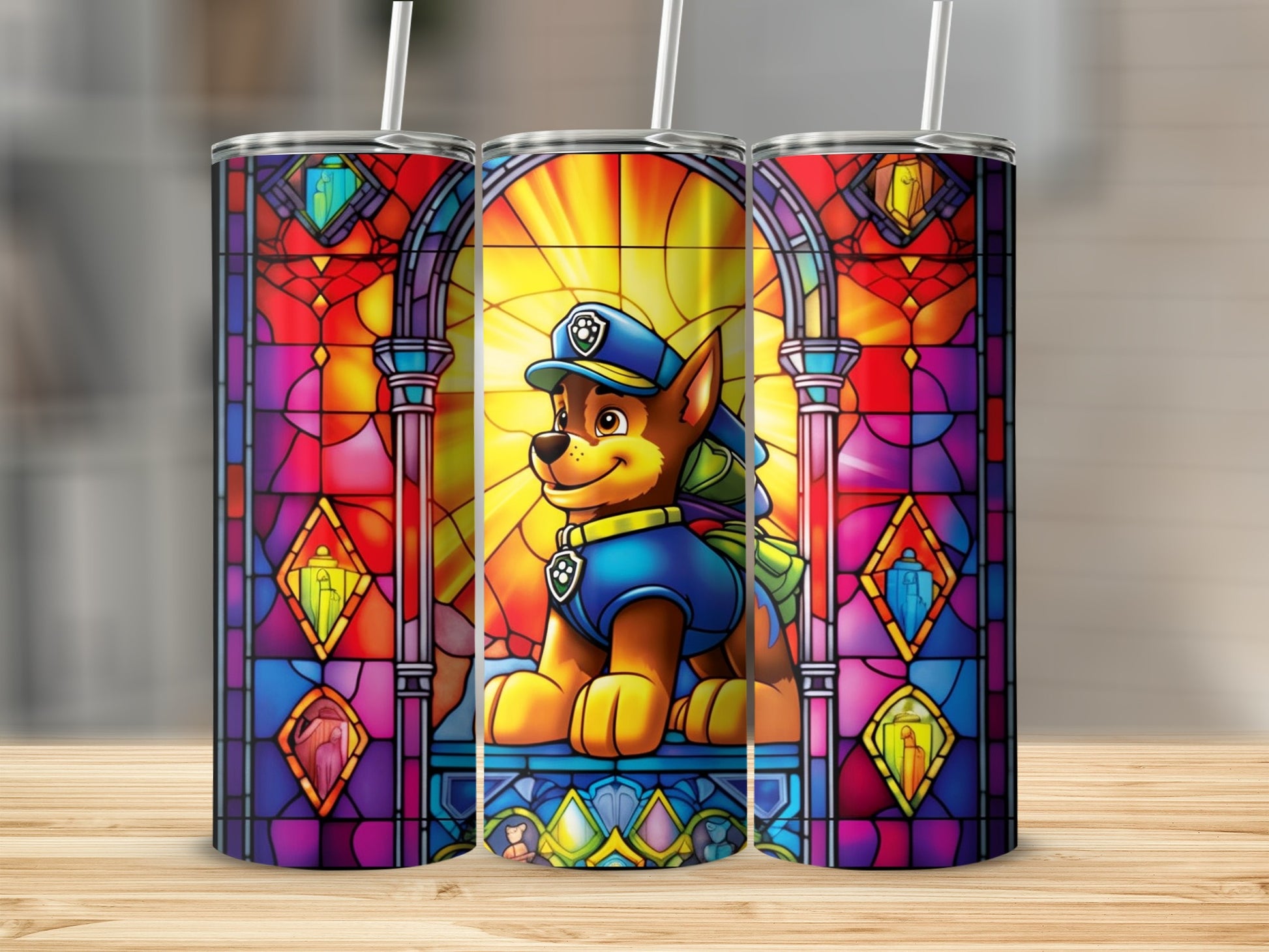 Colorful Stained Glass Dog Design Insulated Tumbler