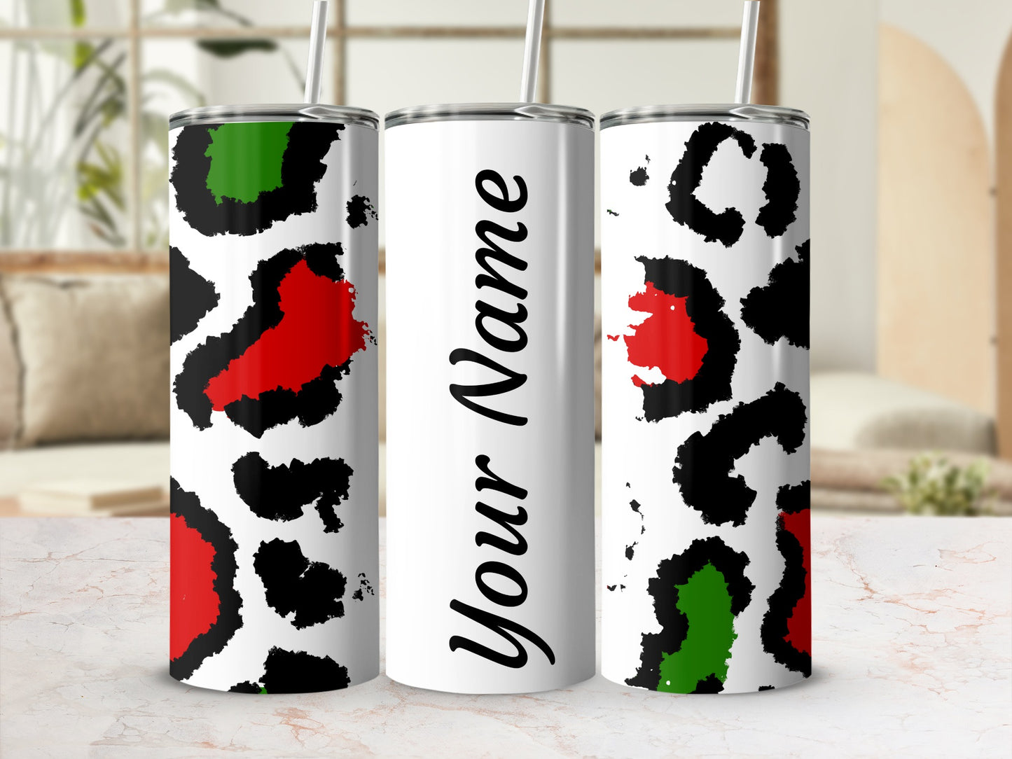 Personalized Red Green Black Leopard Spots Tumbler