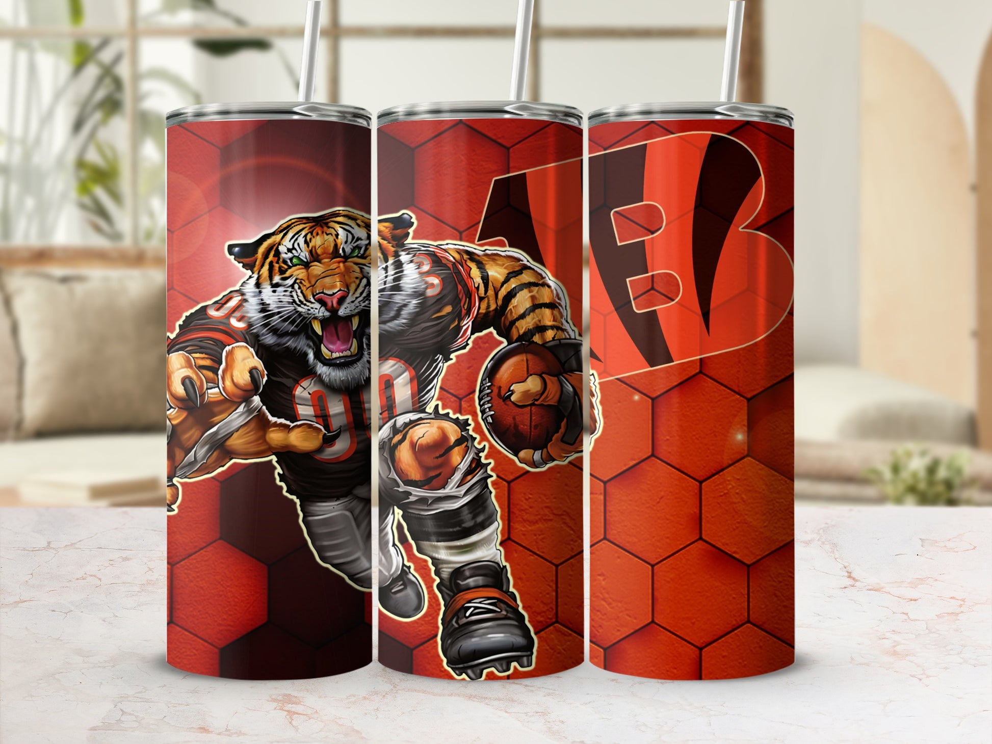 Fierce Tiger Football Design On Red Tumbler Product