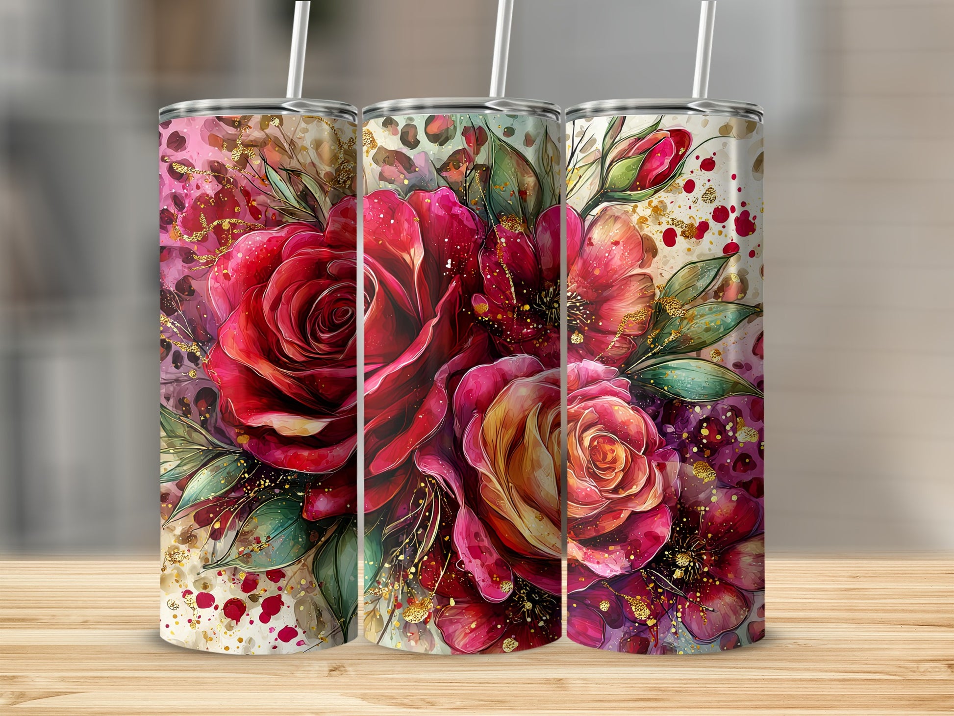 Beautiful Floral Patterned Tumbler with Roses Design