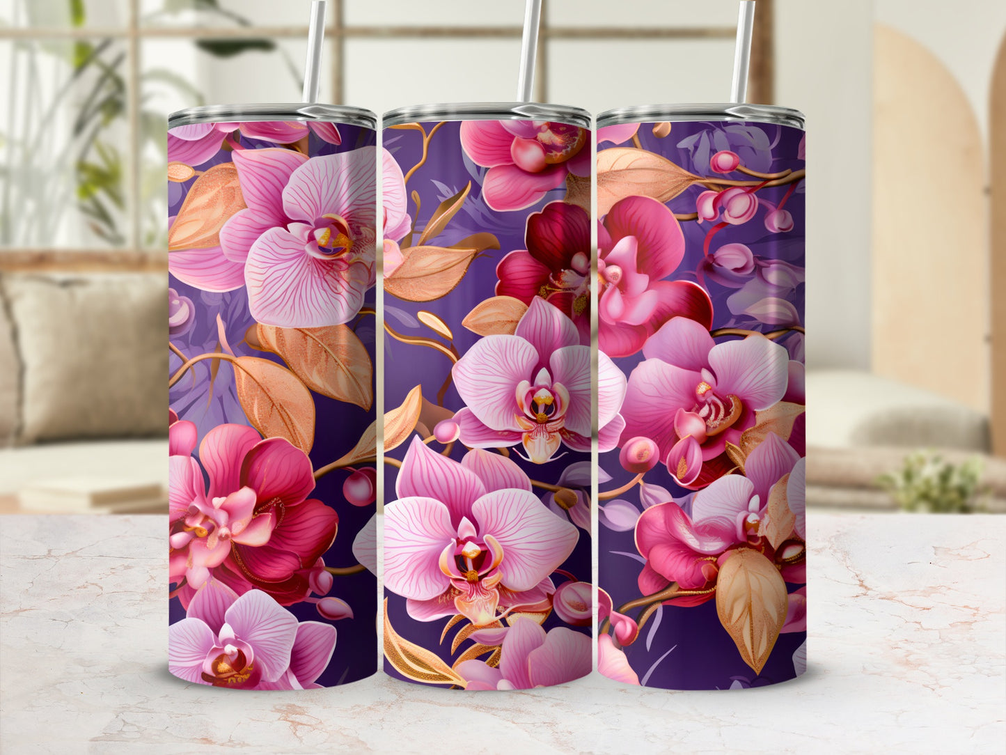 Vibrant Orchid Floral Design Double-Walled Tumbler