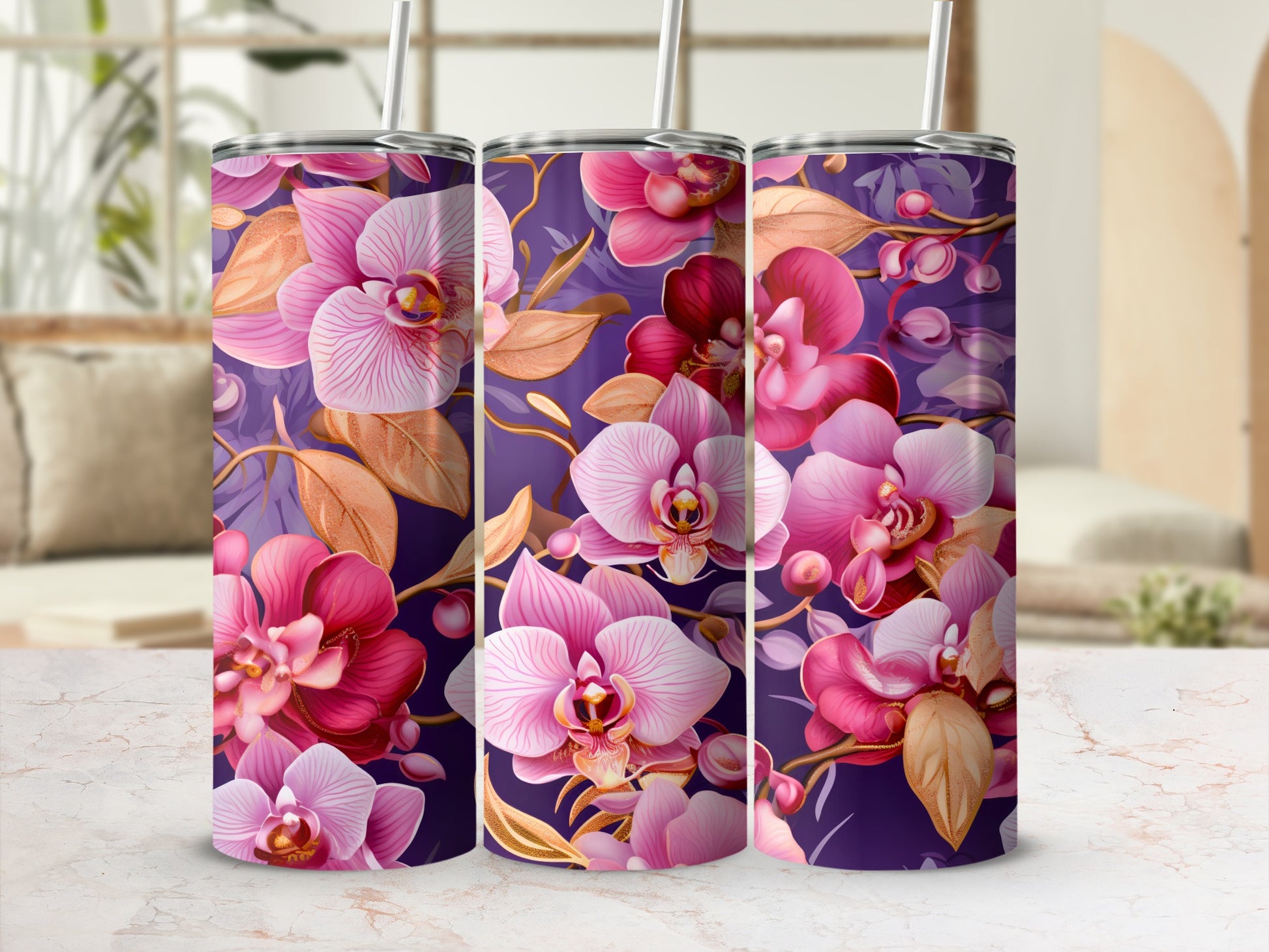 Vibrant Orchid Floral Design Double-Walled Tumbler