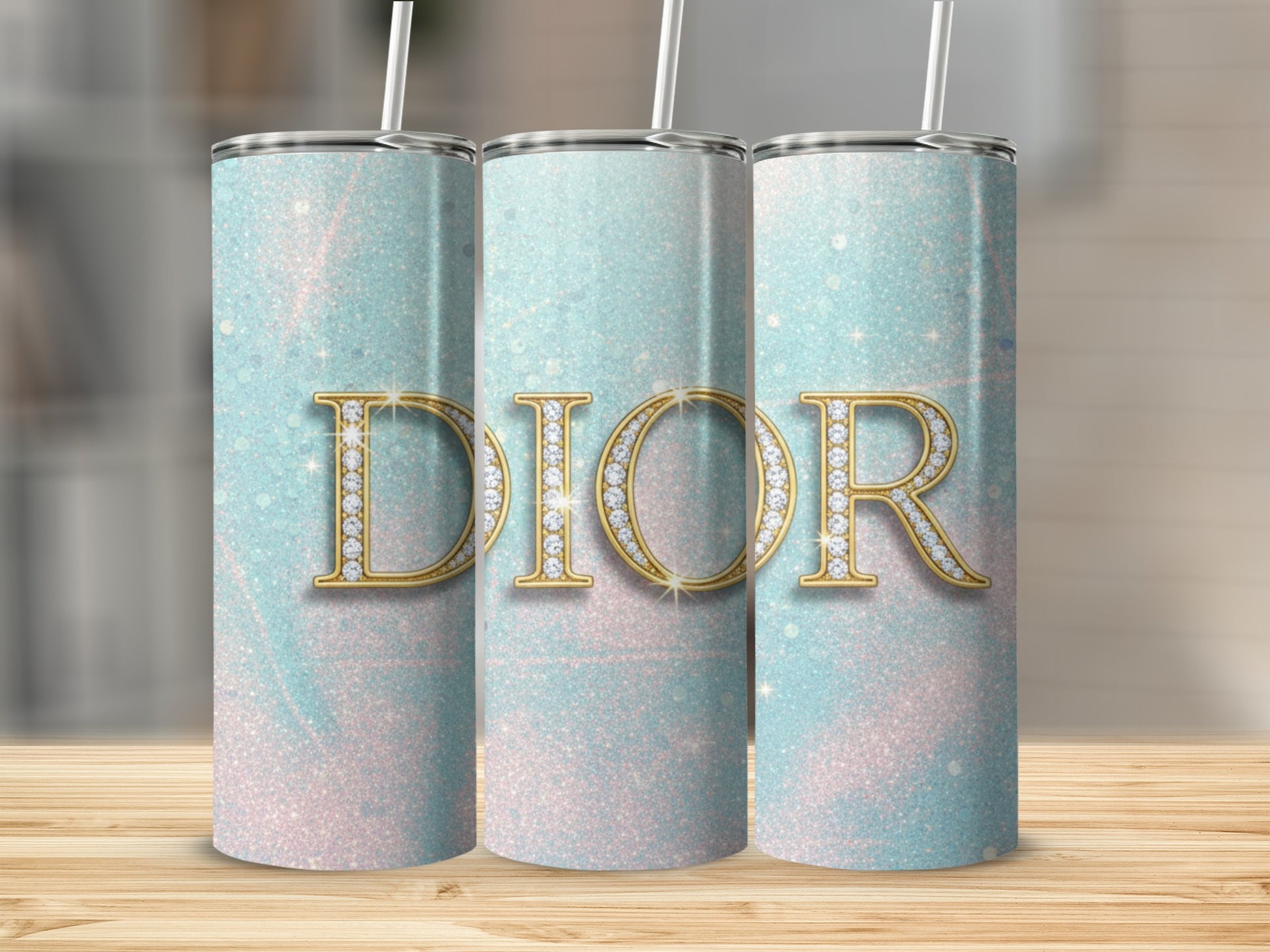 Sparkling Dior Design Skinny Tumbler for Stylish Sipping