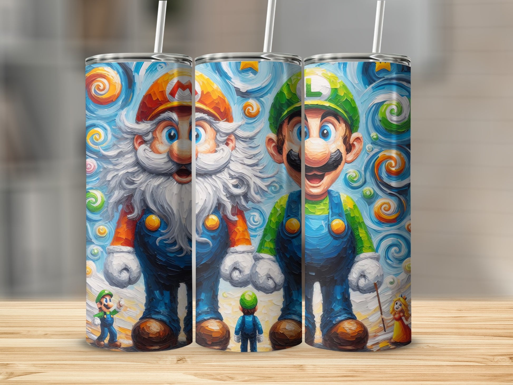 Vibrant Mario and Luigi Themed Tumbler with Straw