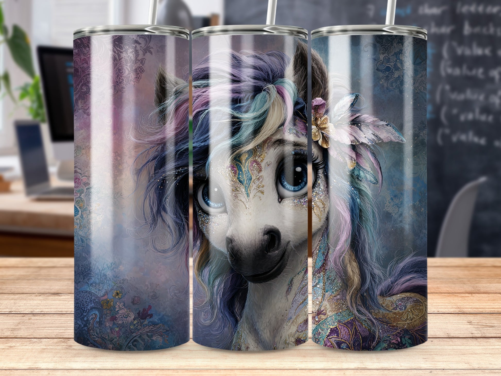 Fantasy Unicorn Design Metal Tumbler Flask for Travel