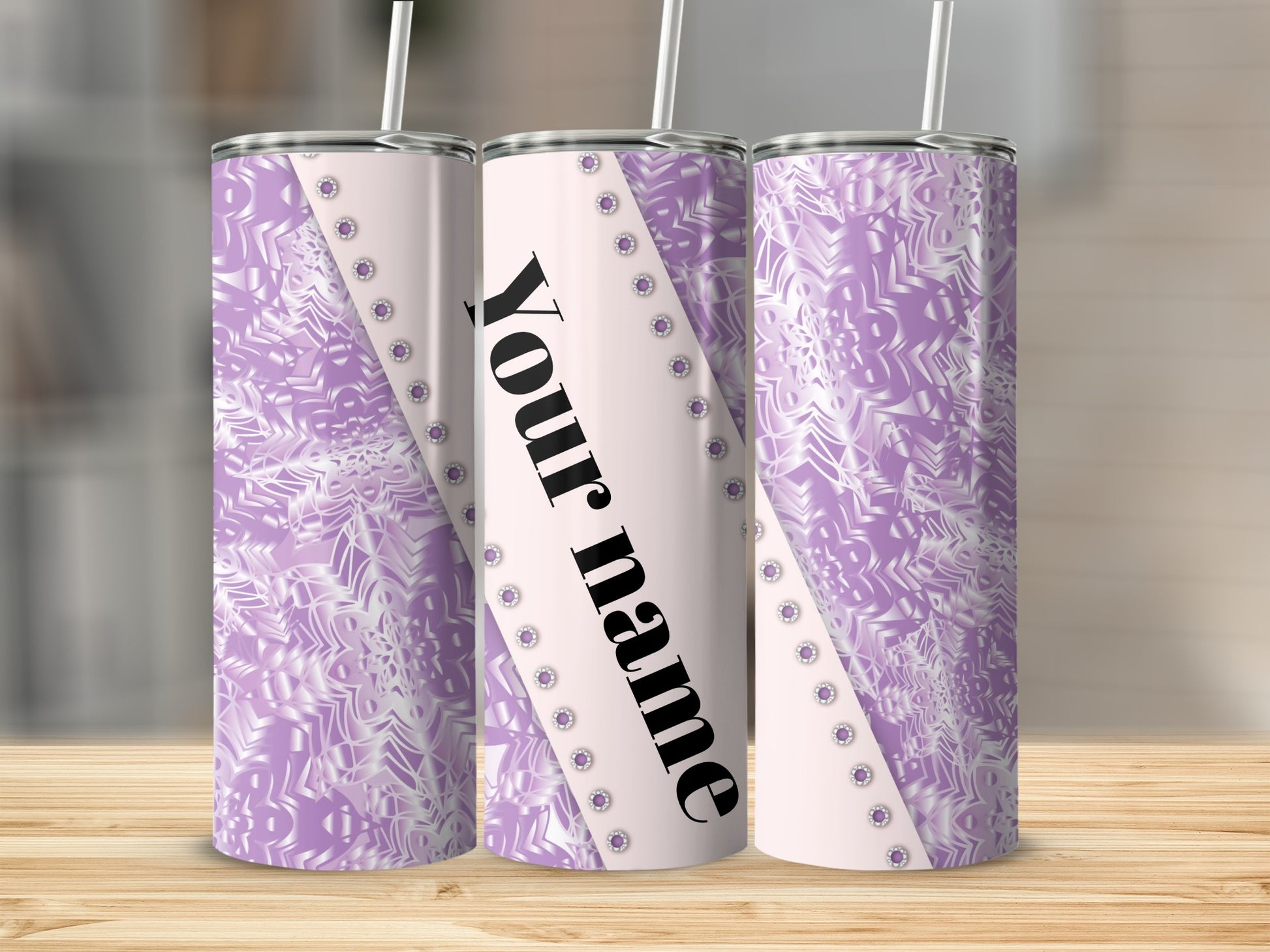 Personalized Purple Pattern Glitter Design Tumbler