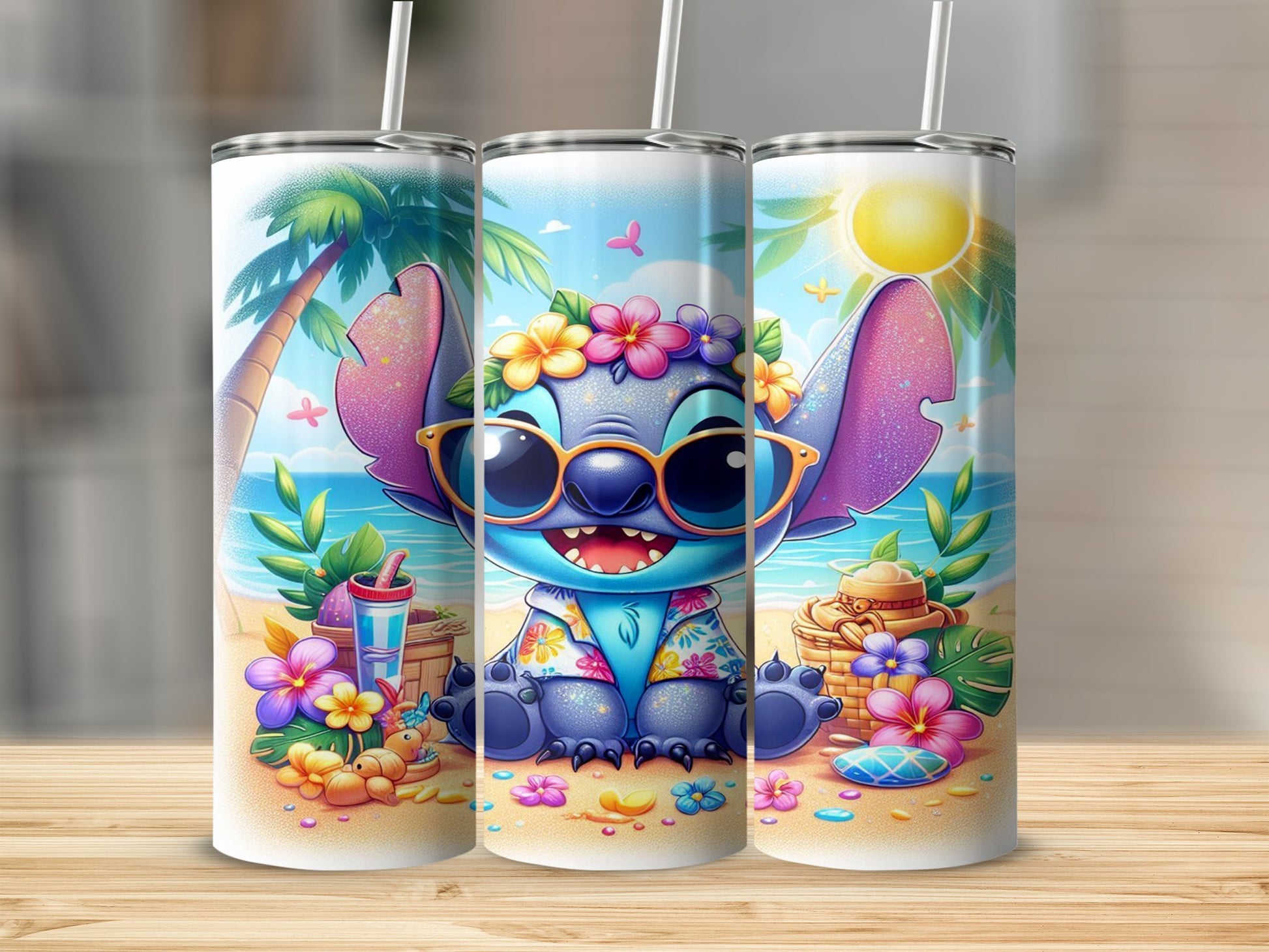 Cute Cartoon Character Summer Beach Scene Tumbler