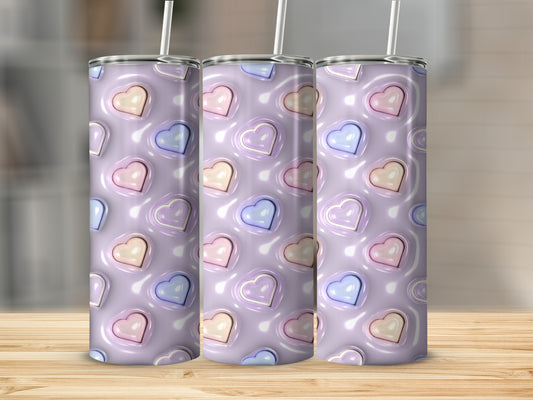 Pastel Heart Pattern Tumbler with Straw Drinkware