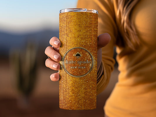 Inspired By Fabulous Kate Spade New York Logo With Gold Glitter Design Tumblers
