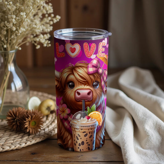 Cute Highland Cow with Love Accent Insulated Tumbler