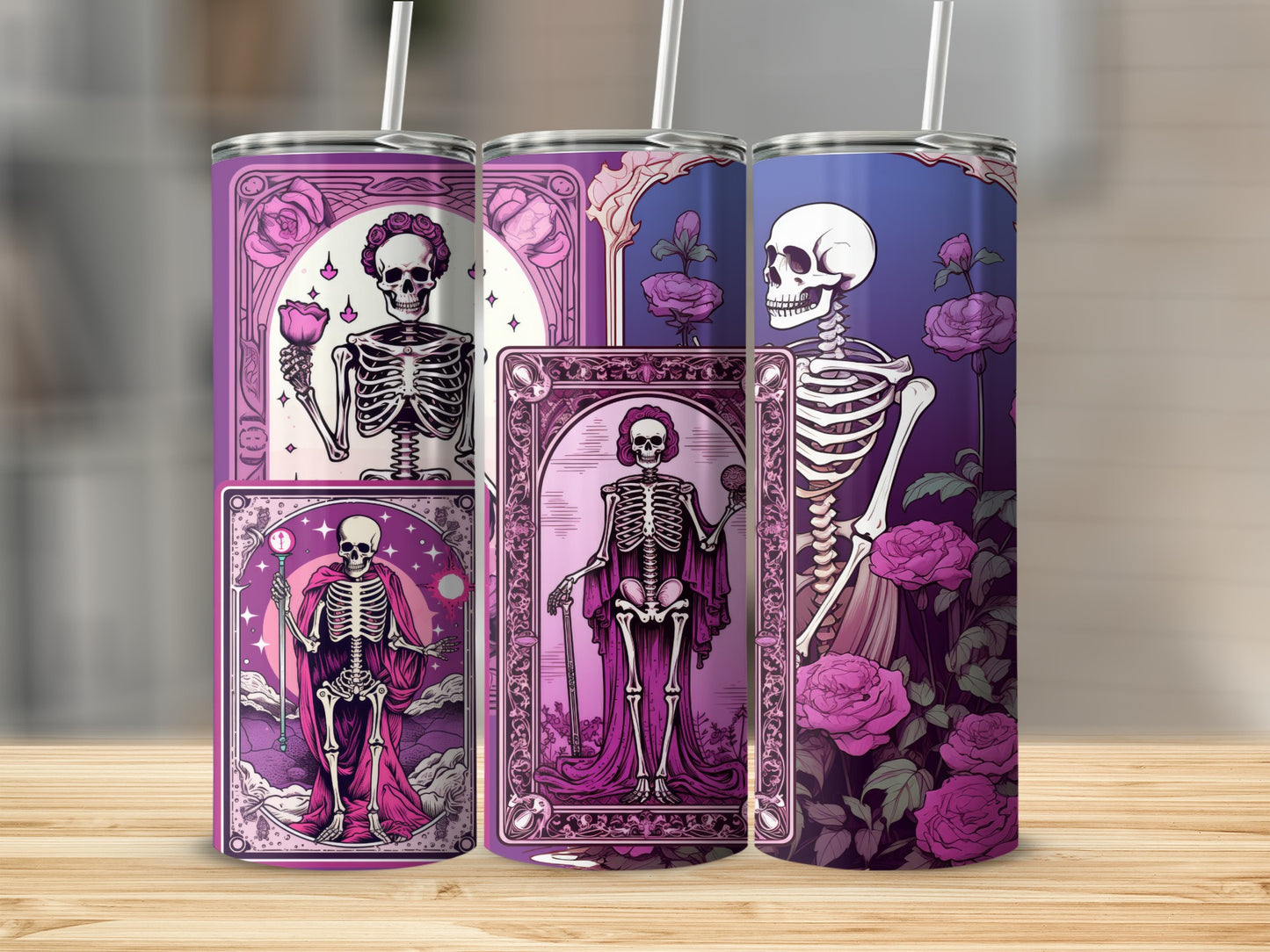 Skeleton and Roses Tumbler with Detailed Artwork
