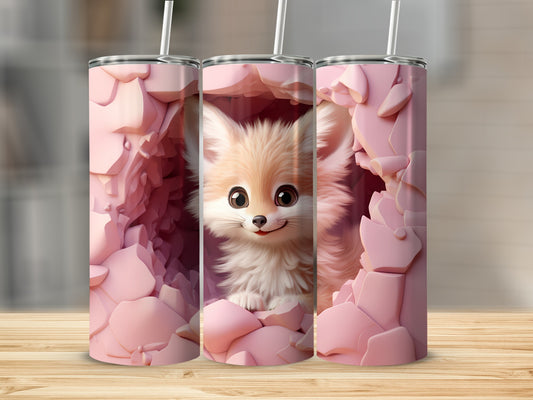 Cute Fox Face in Pink Background Custom Tumbler
