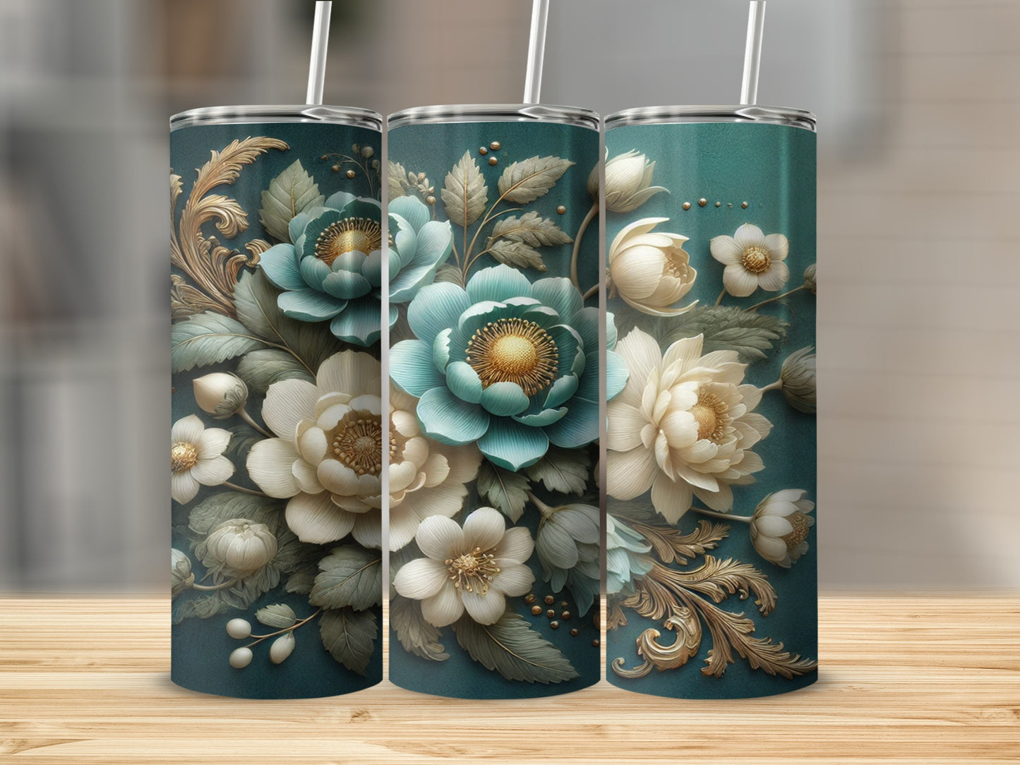 Elegant Floral Designed Stainless Steel Tumbler Flask