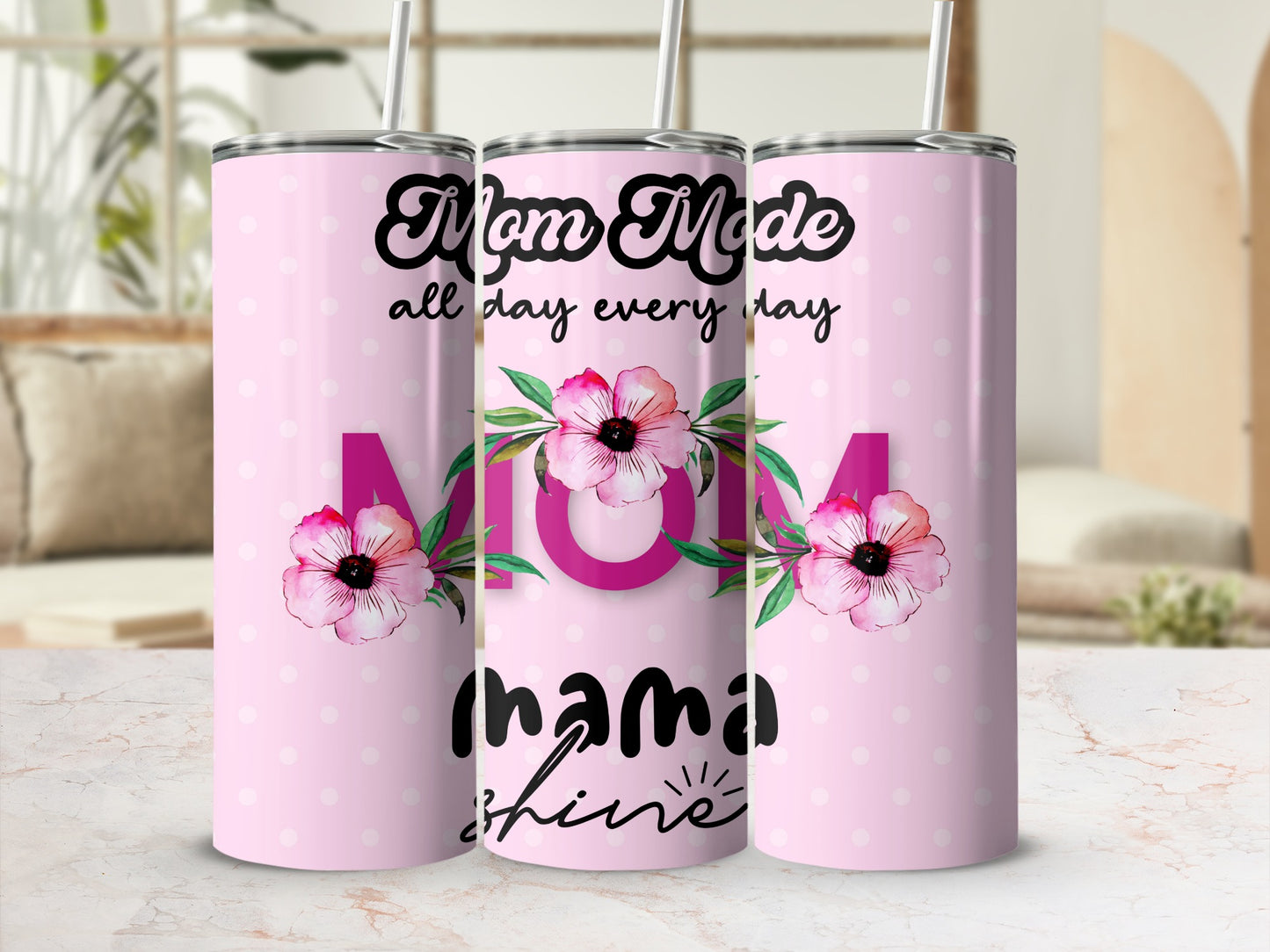 Pink Mom Mode Tumbler Floral Design Drinkware Cup