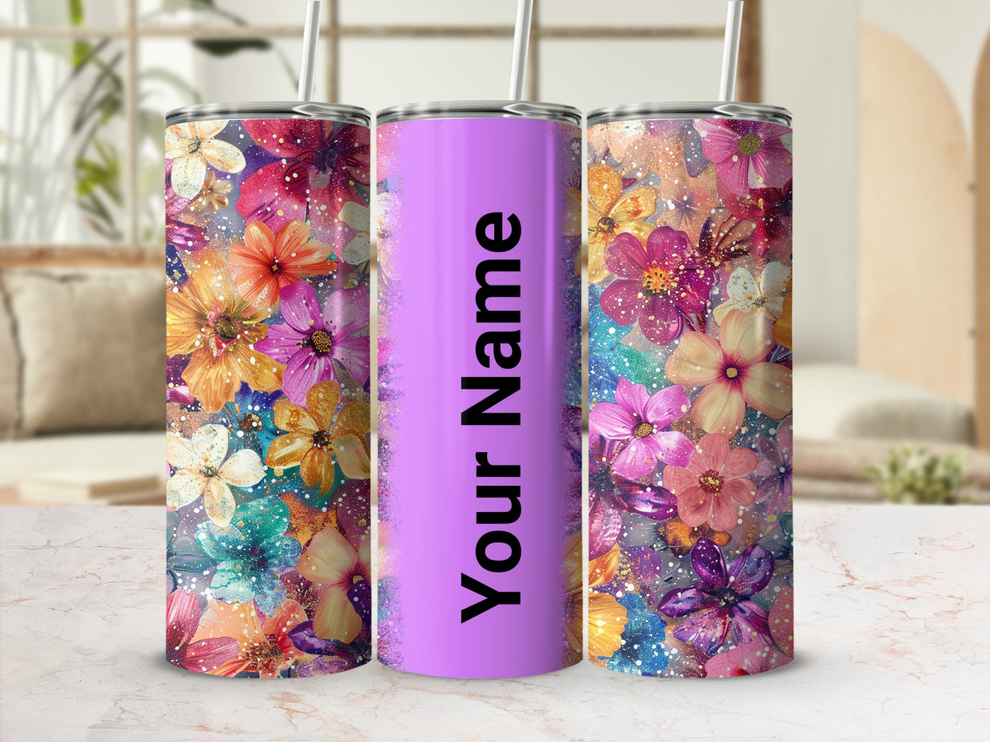Personalized Colorful Floral Design Tumbler