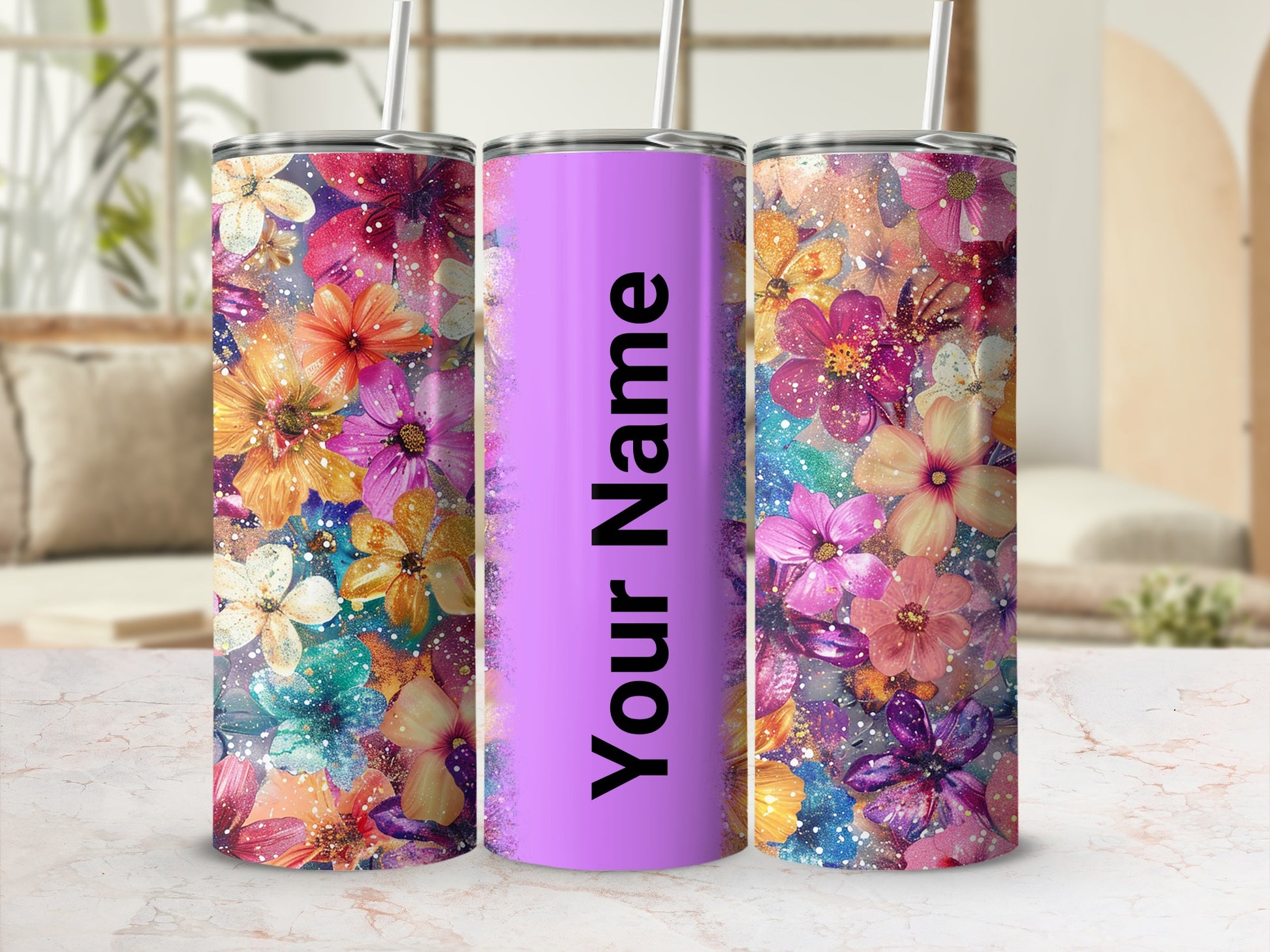 Personalized Colorful Floral Design Tumbler