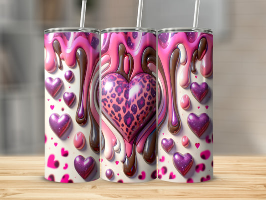 Valentine's Day! Leopard Heart with Flowing Chocolate Pink Icing Tumblers