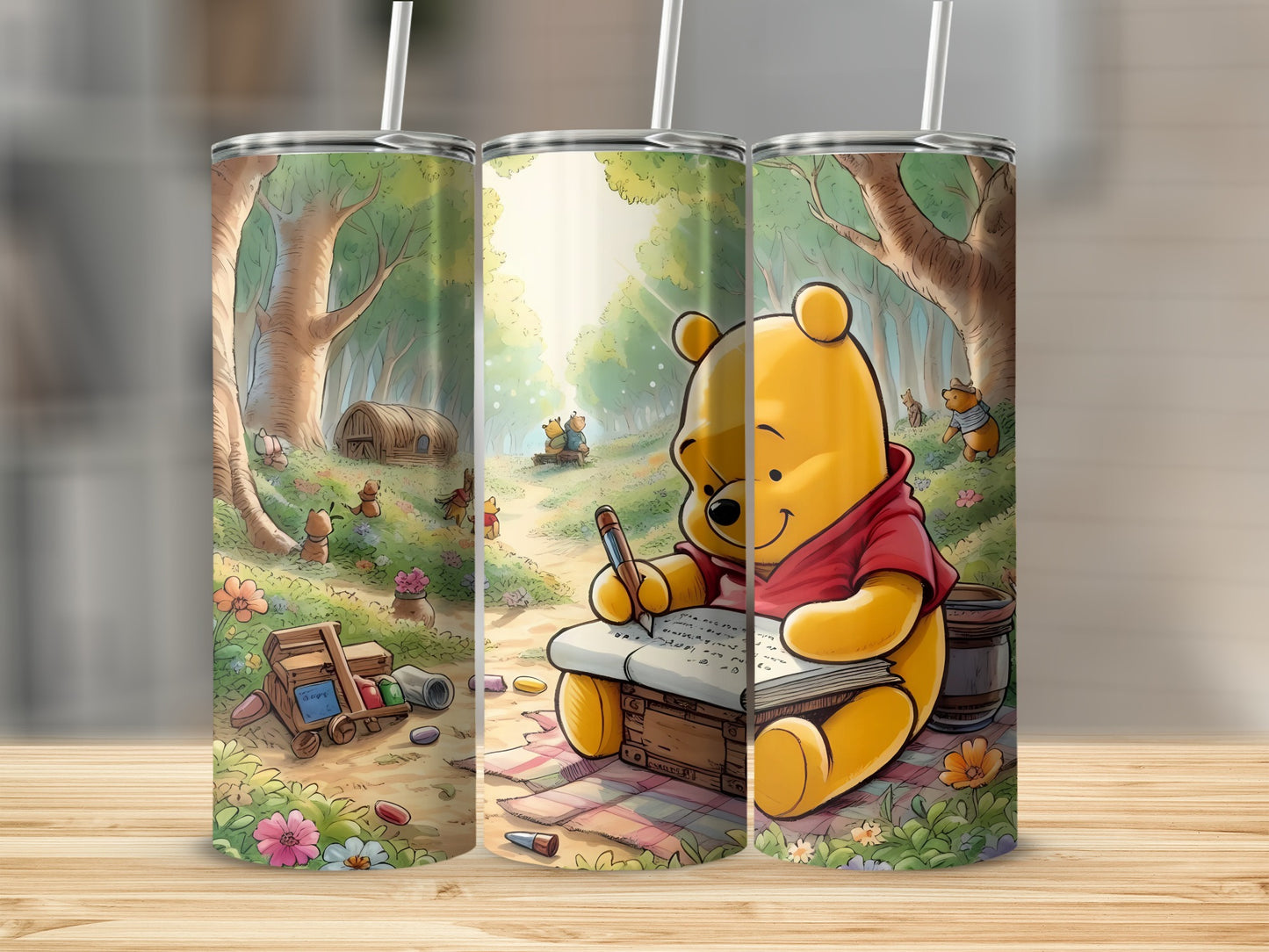 Winnie the Pooh Writing in Hundred Acre Wood Tumblers