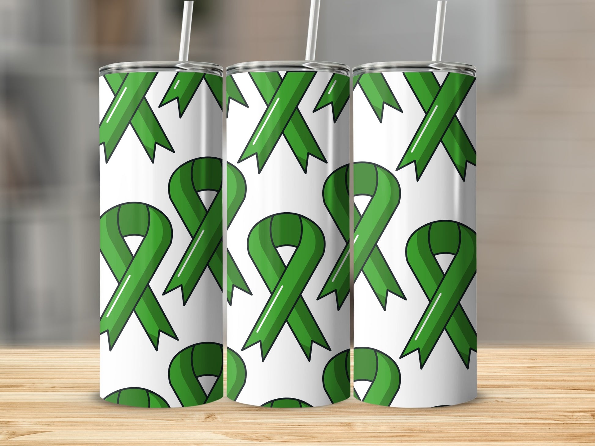 Stylish Green Ribbon Patterned Tumbler Accessory for Drinks