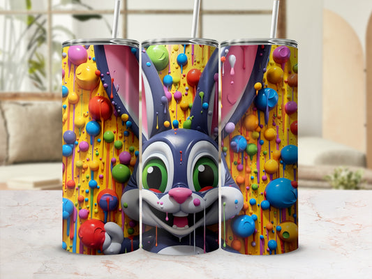 Colorful Cartoon Bunny with Paint Splashes Tumbler