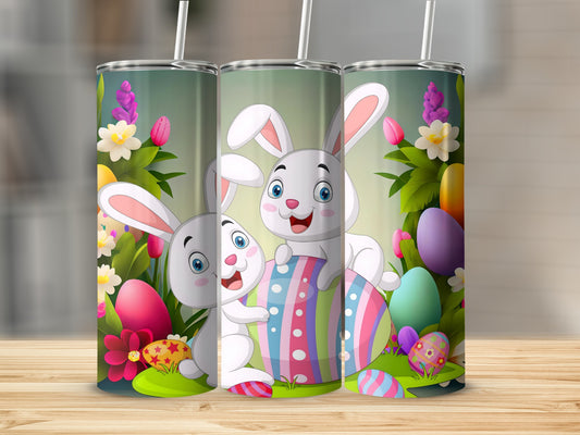 Colorful Easter Bunny and Eggs Design Tumbler Cup